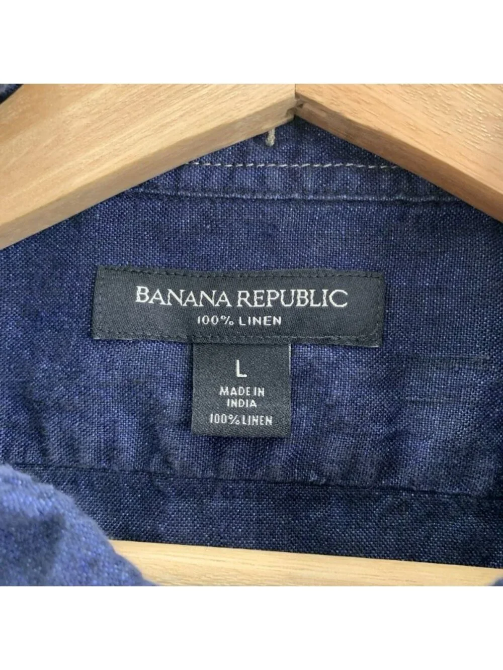 Banana Republic 100% Linen Button Down Shirt Mens L Blue Chambray Short Sleeve